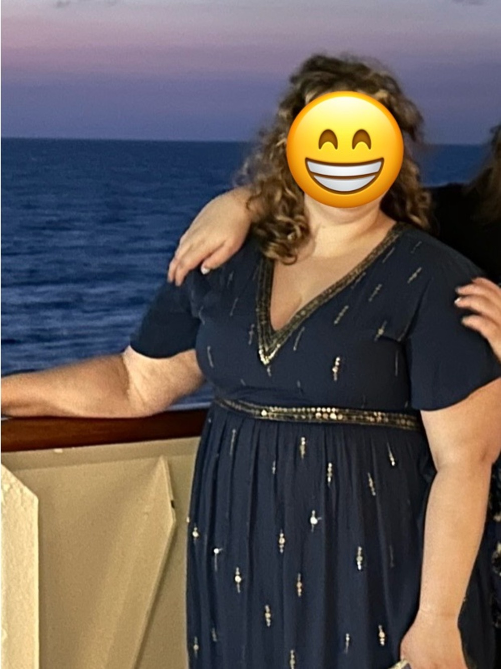 Navy Embellished V-Neck Evening Dress by A Beautiful Soul Size A 16-18W